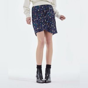 The Kooples Short Blue Flowing Skirt with Floral Motif, XS